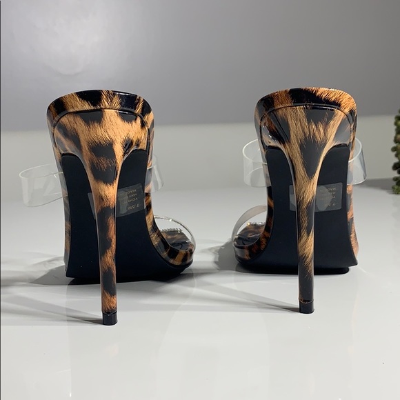 NWOT Leopard Clear Strap open toe square Stiletto - Picture 6 of 8
